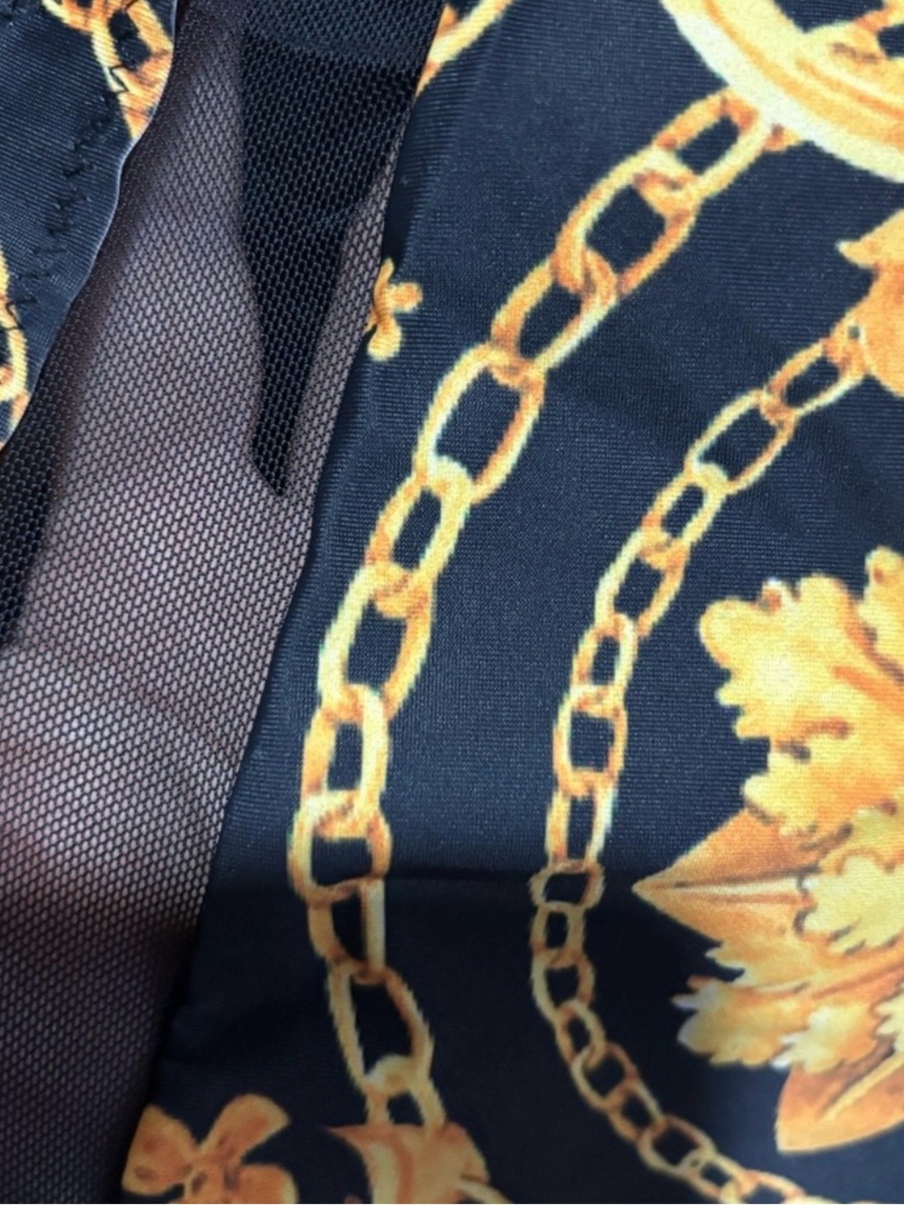 Fashion Nova Black and Gold Baroque One-Piece Swimsuit - Picture 6 of 7